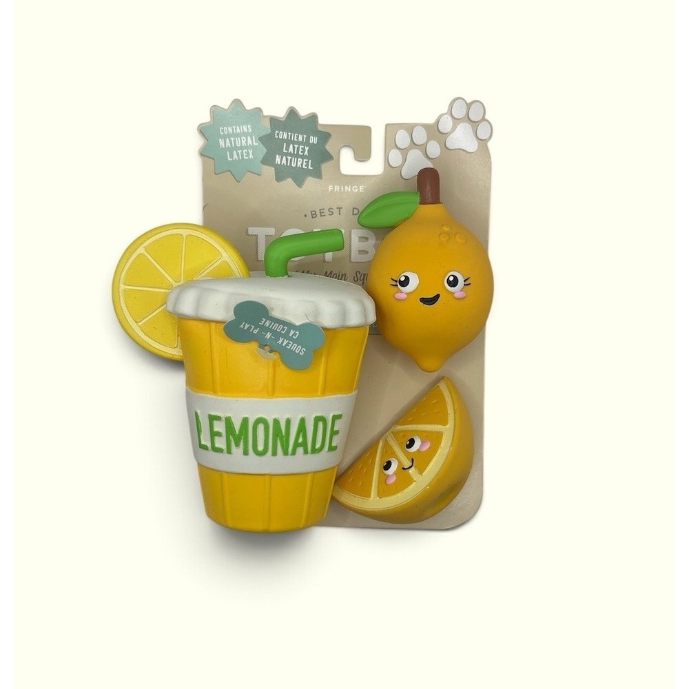 Fringe Studio 3 Pc Dog LATEX Toy Set Fresh Squeezed Lemonade Plush Squeaker